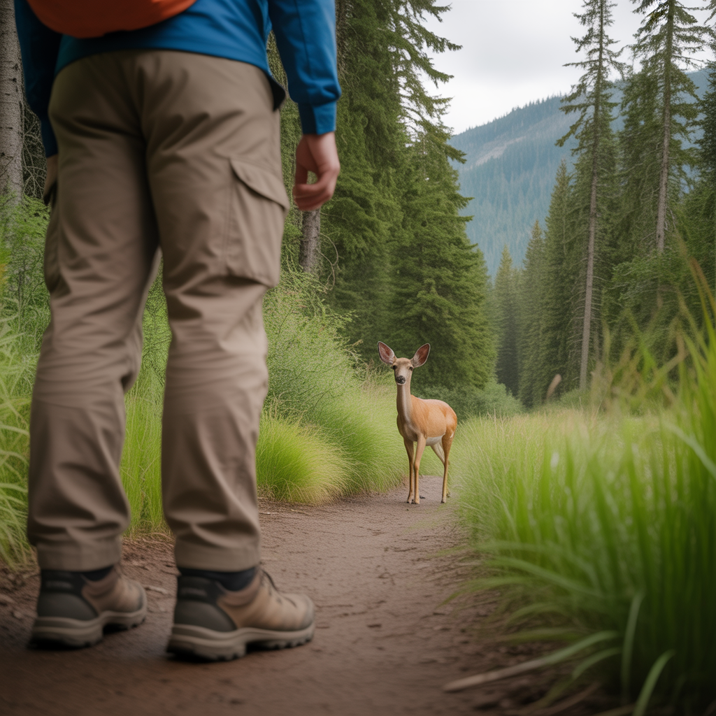 hiker respecting wildlife while hiking and following Leave No Trace principles