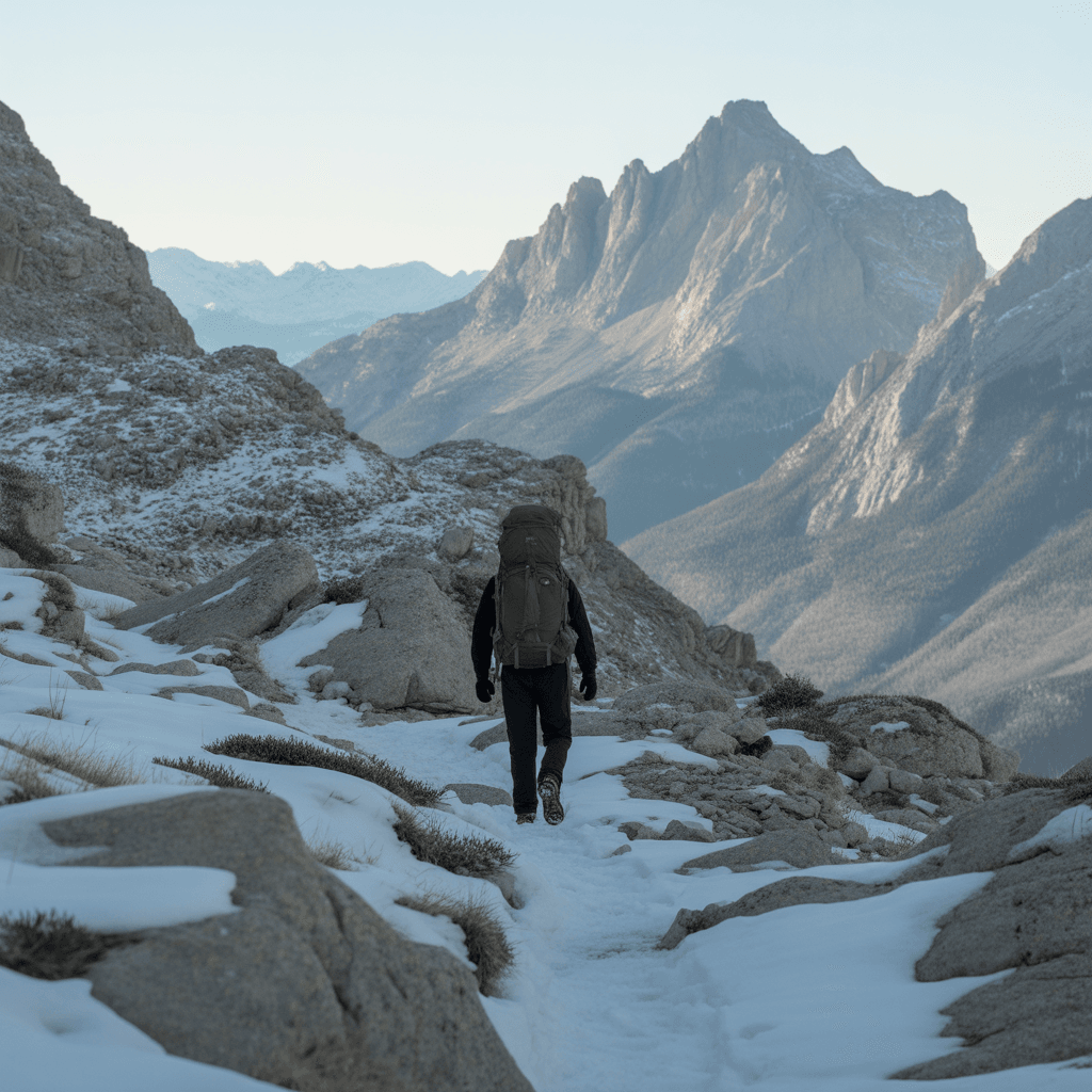 Winter hiker on cold weather trail demonstrating proper preparation and gear for hiking in low temperatures