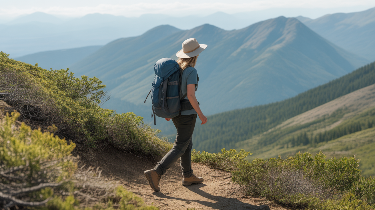 hiker wearing best hiking hat for sun protection on exposed mountain trail