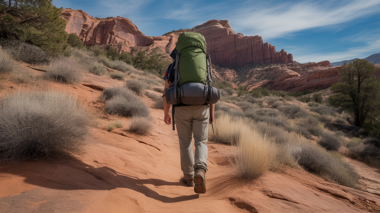 Hiker on desert trail wearing the best merino wool hiking socks with hiking boots