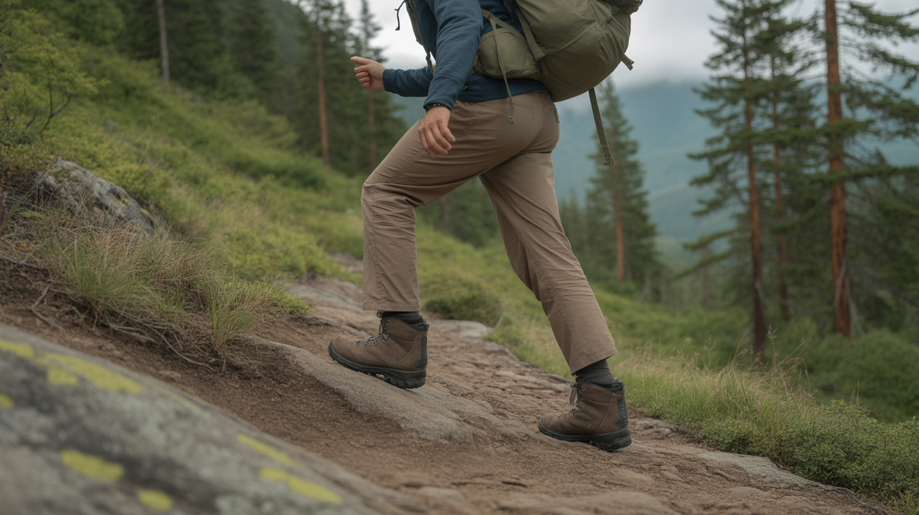 hiker wearing best minimalist hiking shoes on rocky mountain trail demonstrating natural ground contact