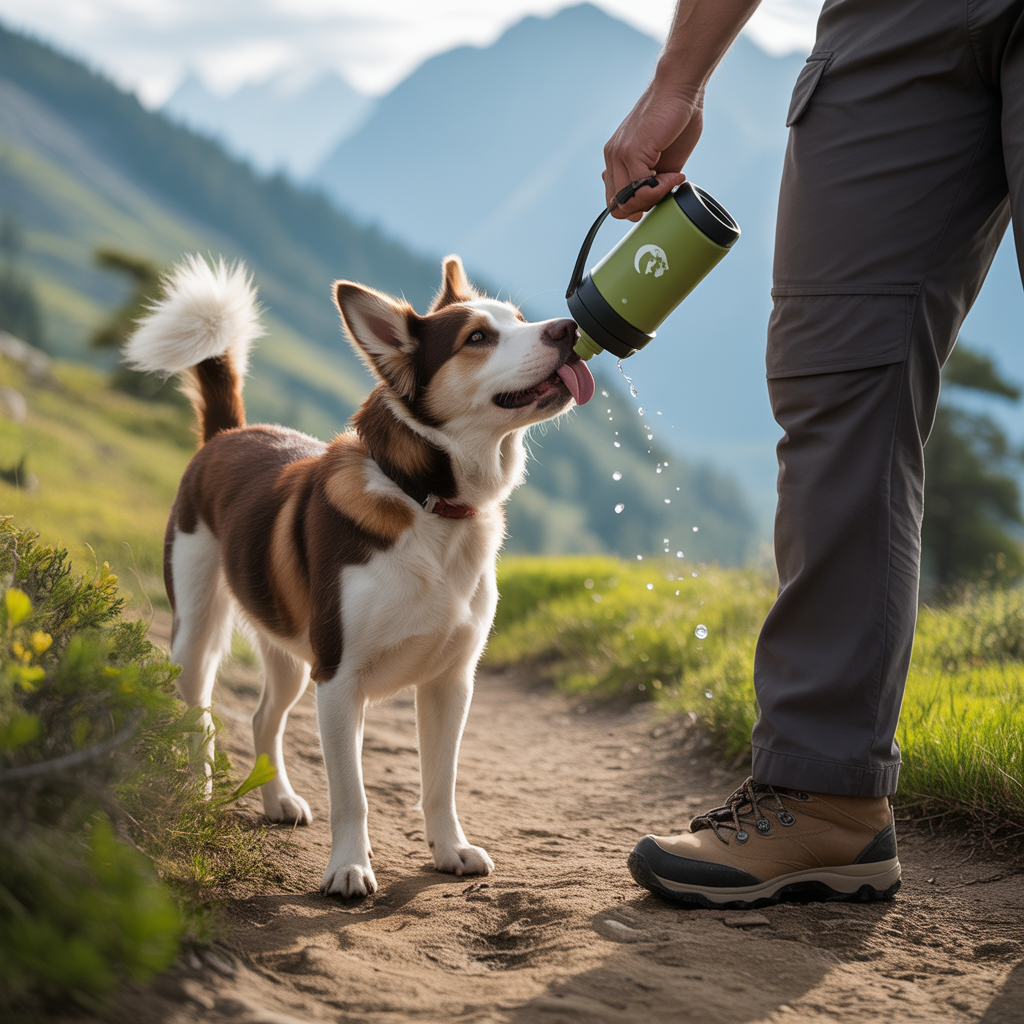 Dog drinking water on hiking trail showing proper hydration during hikes with dogs