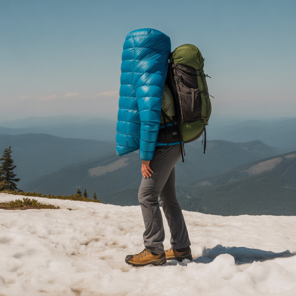 Hiker adding a mid layer at a cold weather hiking summit rest stop in the Washington Cascades