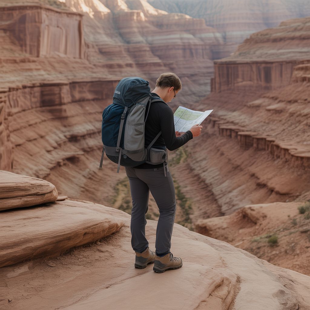 Hiker reading trail map at junction illustrating how to stay safe hiking alone when lost