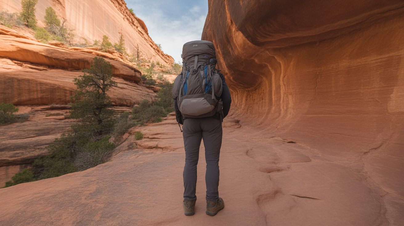 Solo hiker practicing how to stay safe hiking alone on a Utah canyon sandstone trail