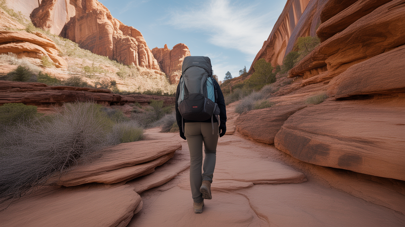 Hiker walking a Desert Southwest canyon trail, illustrating what is chafing and how do you prevent it on the trail