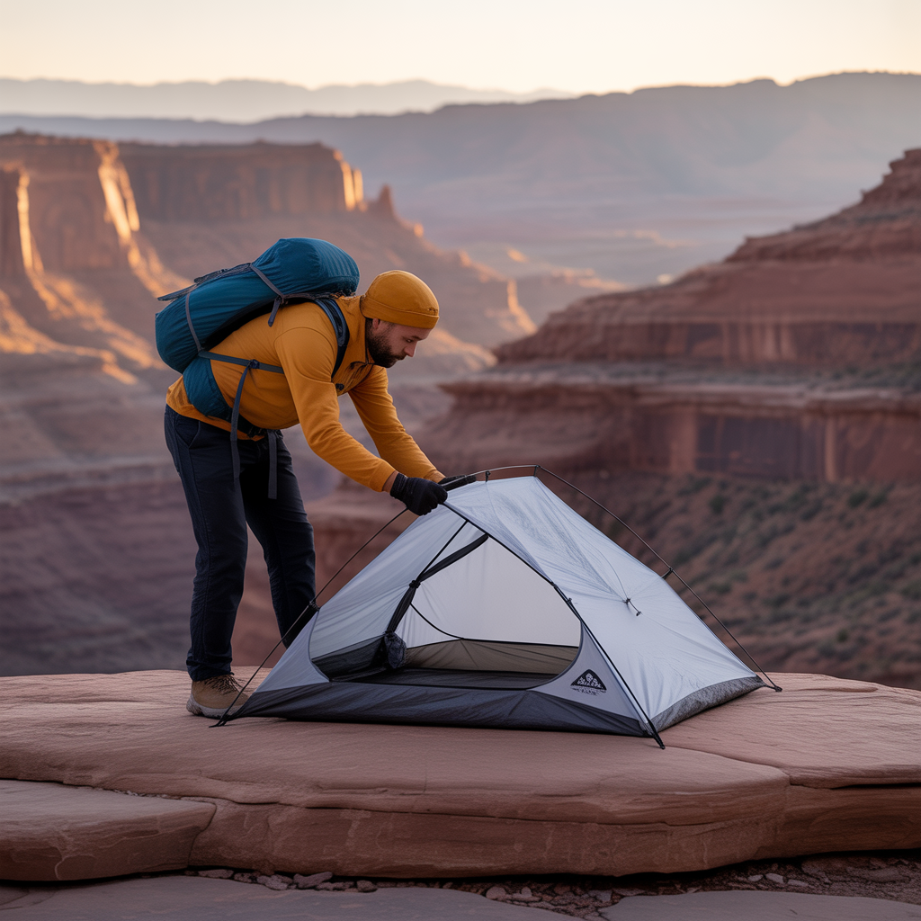 Beginner backpacker setting up tent on first overnight trip transitioning from day hiking to backpacking