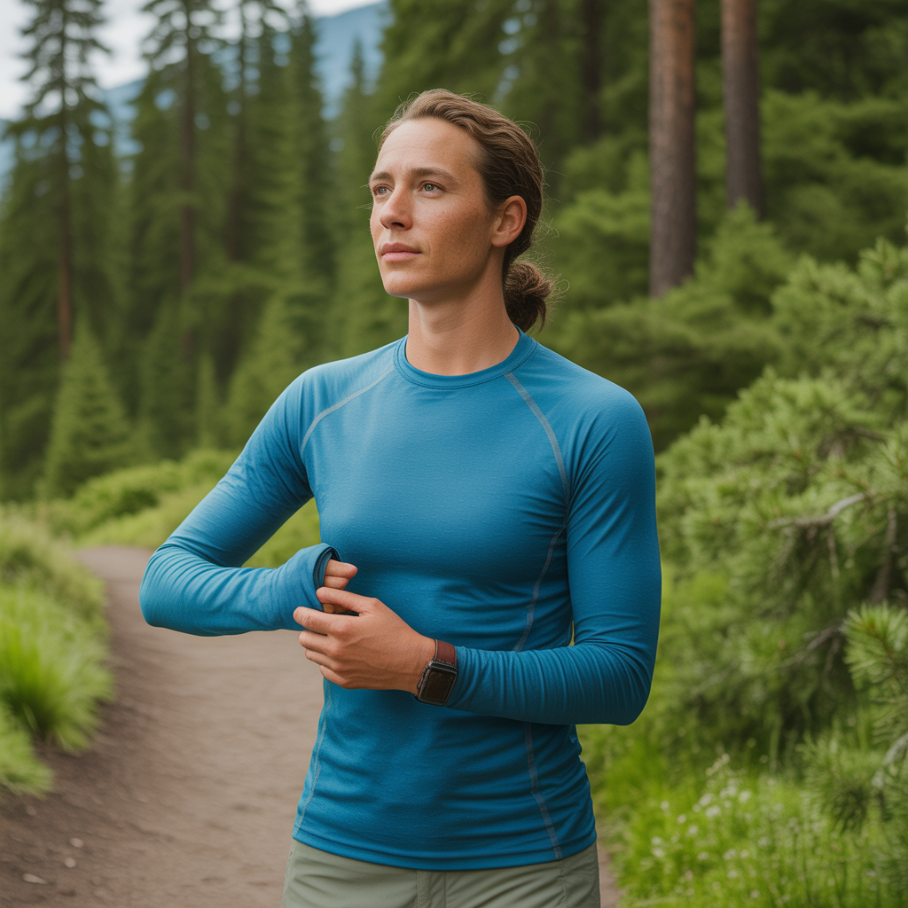 Hiker in long-sleeve sun shirt on summer trail showing clothing options for hiking in the summer heat
