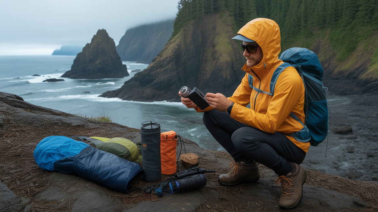 Hiker reviewing how to choose budget hiking gear without sacrificing safety on an Oregon coastal trail